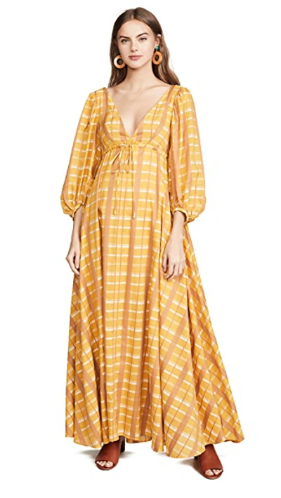 Shop Staud Amaretti Dress In Mustard Plaid