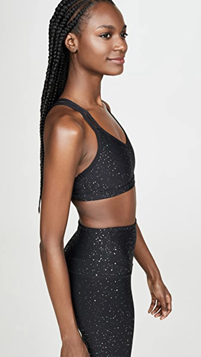 Shop Beyond Yoga Double Back Alloy Speckled Bra In Black Iridescent Speckle