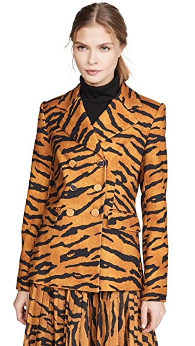 Shop Adam Lippes Blazer With High Lapel In Tiger