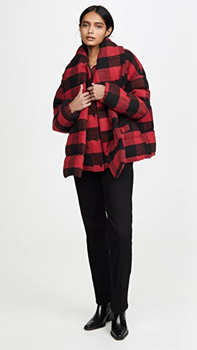 Shop Apparis Alana Coat With Detachable Scarf In Red Plaid