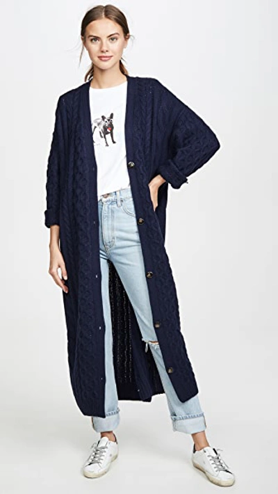 Shop Sablyn Cable Cashmere Cardigan In Navy