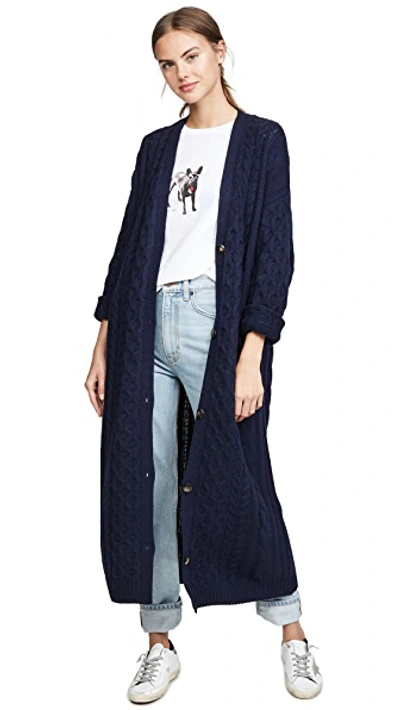 Shop Sablyn Cable Cashmere Cardigan In Navy