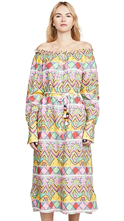 Shop Mira Mikati Ribbon Print Open Neck Shirt Dress In Multi