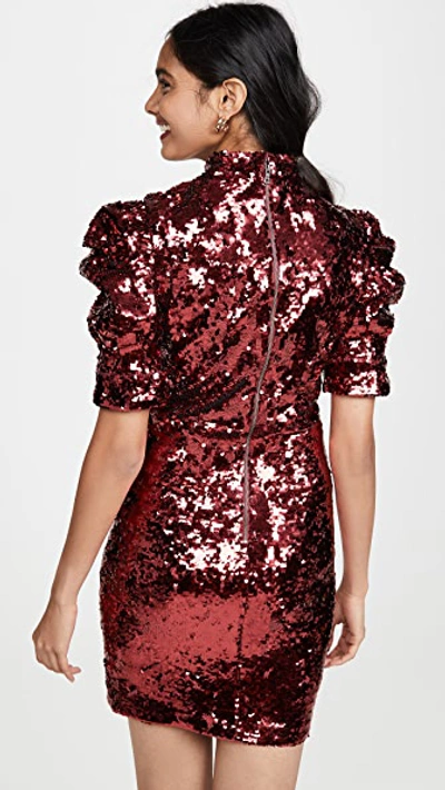 Shop Alice And Olivia Brenna Sequin Fitted Puff Sleeve Dress In Bordeaux