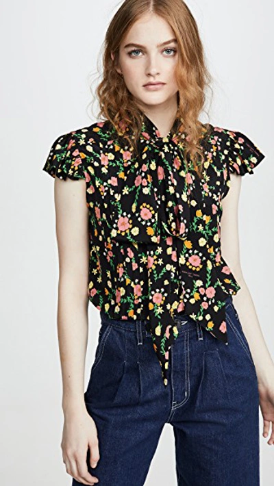 Shop Marc Jacobs The Bow Blouse In Black Multi
