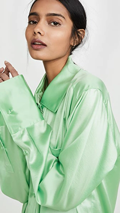 Shop Alexander Wang T Wet Shine Oversized Button Down Shirt In Mint