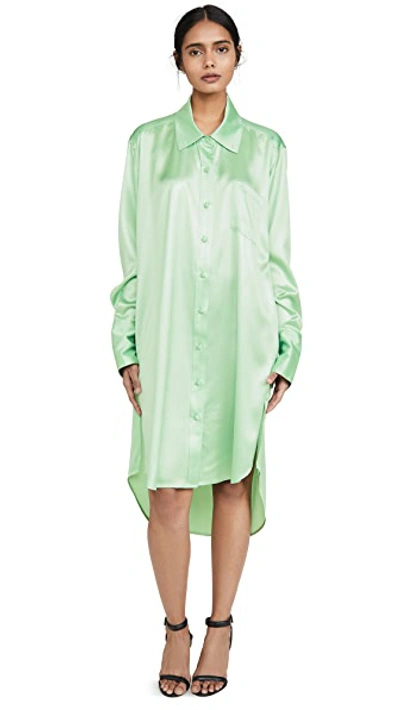 Shop Alexander Wang T Wet Shine Oversized Button Down Shirt In Mint