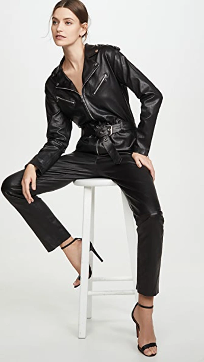 Shop Sprwmn Moto Jumpsuit In Black