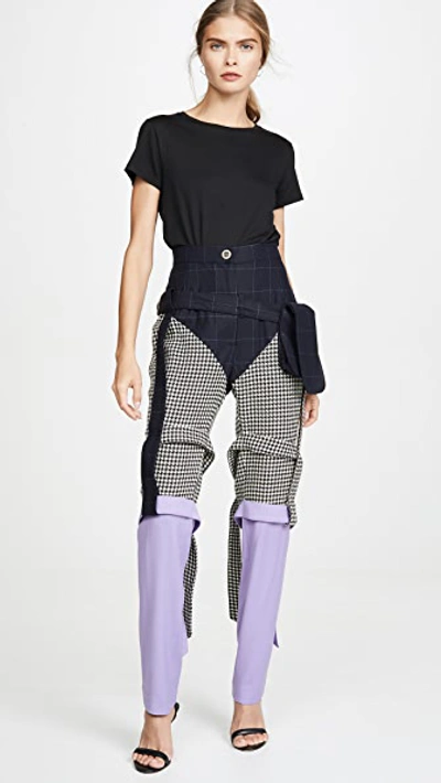 Shop Natasha Zinko Triple Panel Bag Strap Trousers In Navy/white-black/lilac