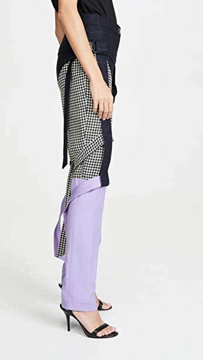 Shop Natasha Zinko Triple Panel Bag Strap Trousers In Navy/white-black/lilac