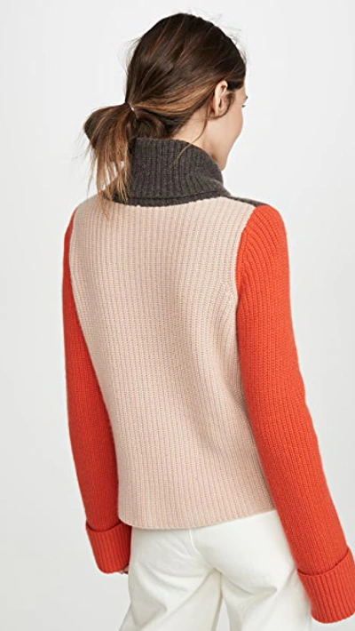 Shop Autumn Cashmere Cuffed Colorblock Cashmere Pullover In Umber/butterscotch