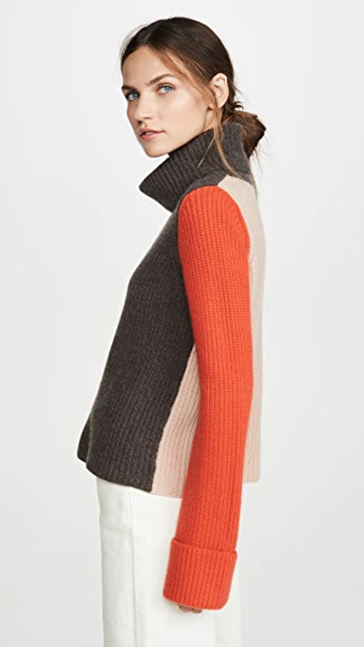 Shop Autumn Cashmere Cuffed Colorblock Cashmere Pullover In Umber/butterscotch