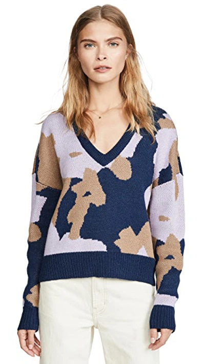 Shop Nation Ltd Bijou Jacquard Boxy Deep V Sweater In Multi