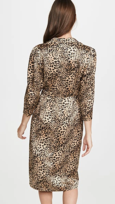Shop Rebecca Taylor Long Sleeve Lynx Silk Dress In Oat Combo