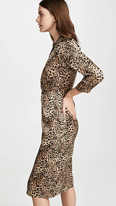 Shop Rebecca Taylor Long Sleeve Lynx Silk Dress In Oat Combo