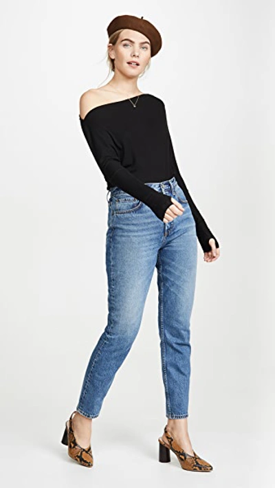 Shop Enza Costa Rib Off Shoulder Top In Black