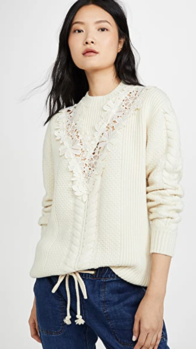 Shop See By Chloé Lace Detail Pullover In Shell Yellow