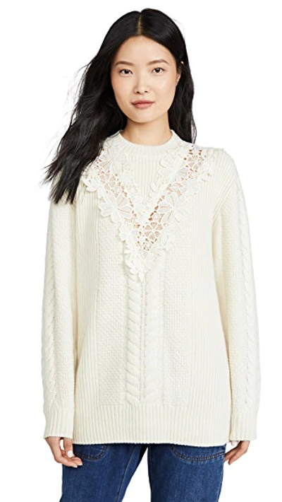 Shop See By Chloé Lace Detail Pullover In Shell Yellow