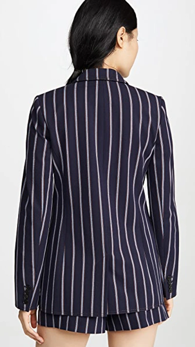 Shop Derek Lam 10 Crosby Blazer With Contrast Rib Trim In Navy Multi