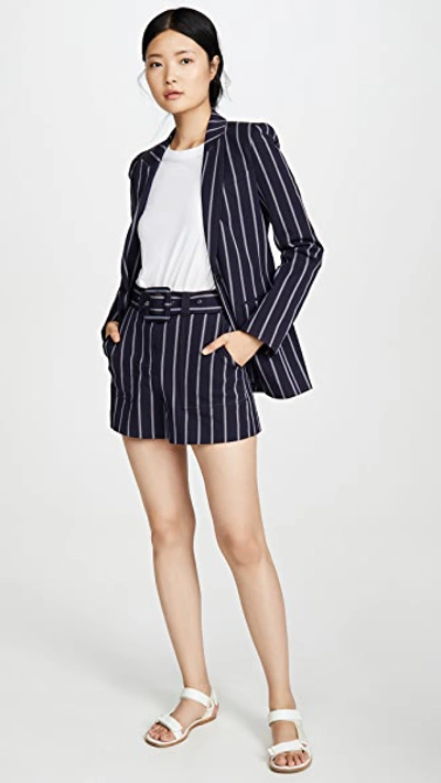 Shop Derek Lam 10 Crosby Blazer With Contrast Rib Trim In Navy Multi