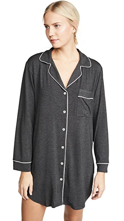 Shop Eberjey Gisele Sleep Shirt In Charcoal Heather/sorbet Pink