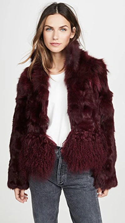 Shop Adrienne Landau Mongolian Lamb Jacket In Cranberry