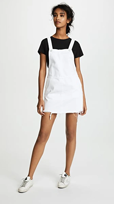 Shop Blank Denim Overall Mini Dress In Lightbox White