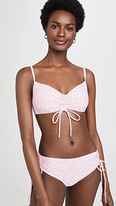Shop Jonathan Simkhai Alina Floral Smocked Bikini Top In Blush