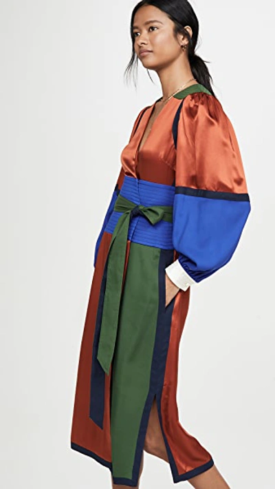 Tory Burch Belted Color-block Silk-blend Satin And Crepe Wrap Dress In Kola  | ModeSens