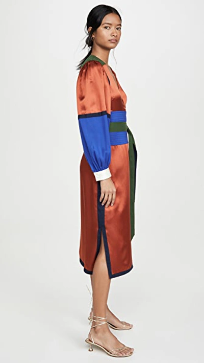 Tory Burch Belted Color-block Silk-blend Satin And Crepe Wrap Dress In Kola  | ModeSens
