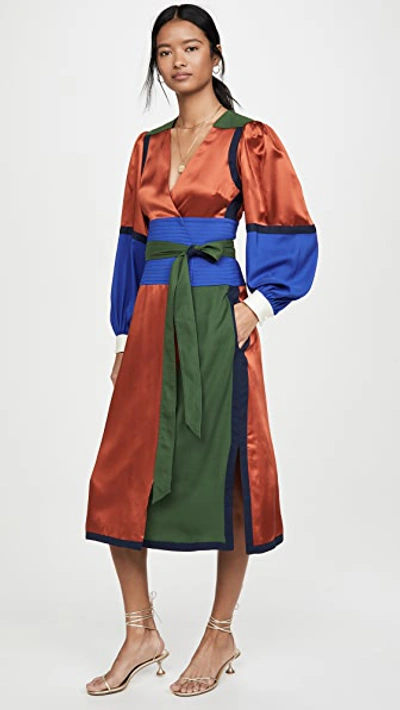 Shop Tory Burch Colorblock Silk Wrap Dress In Kola