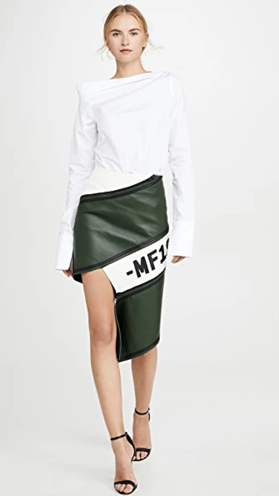 Shop Monse Asymmetrical Leather Zip Miniskirt In Kelly Green