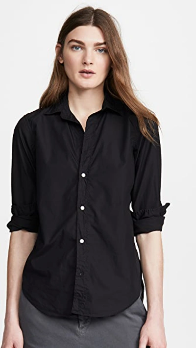 Frank & Eileen Barry Long-sleeve Button-down Frayed-hem Shirt In Black