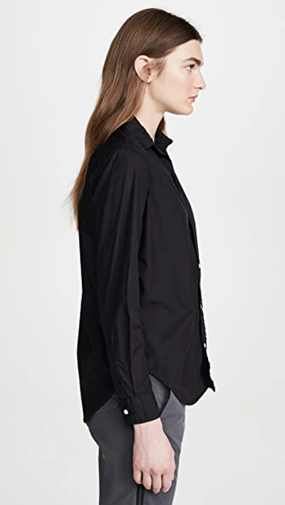 Frank & Eileen Barry Long-sleeve Button-down Frayed-hem Shirt In Black