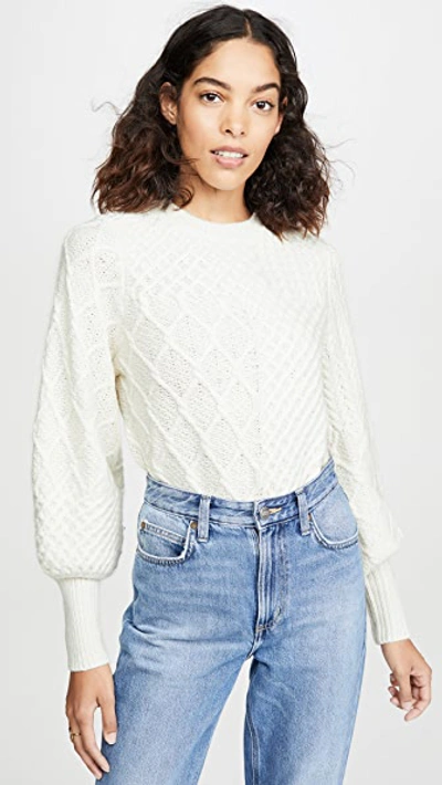 Shop Frame Patchwork Cable Crew Sweater In Off White