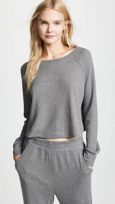 Shop Honeydew Intimates Sneak Peek Waffle Knit Crop Sweatshirt In Heather Grey