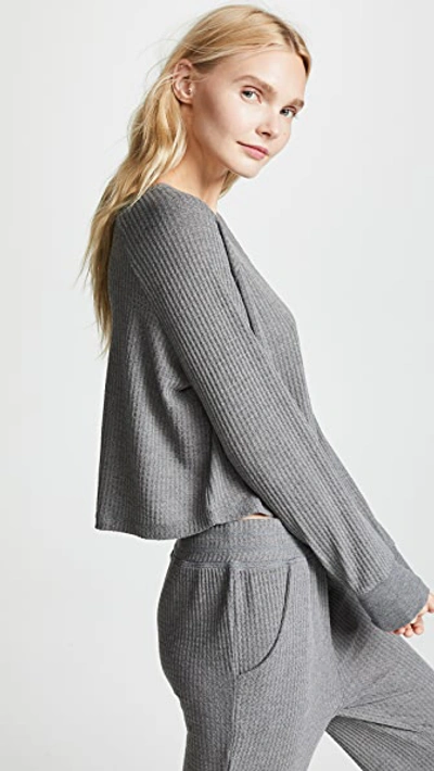 Shop Honeydew Intimates Sneak Peek Waffle Knit Crop Sweatshirt In Heather Grey