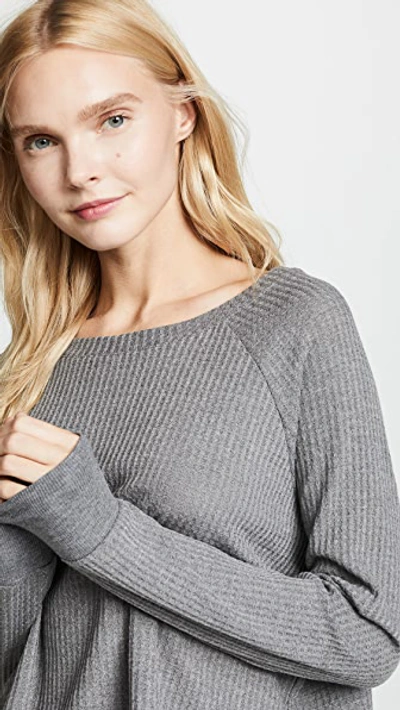 Shop Honeydew Intimates Sneak Peek Waffle Knit Crop Sweatshirt In Heather Grey