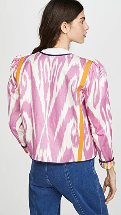 Shop Alix Of Bohemia Sly Fox Silk Moiré Ikat Jacket In Hot Pink/white/yellow