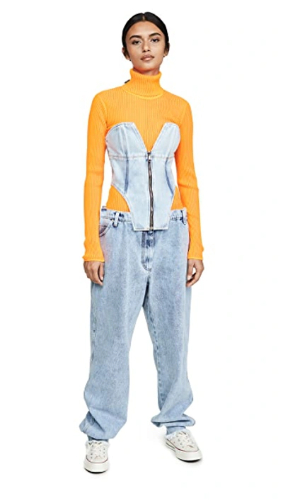 Shop Natasha Zinko Zipped Front Corset Denim Overalls In Light Washed