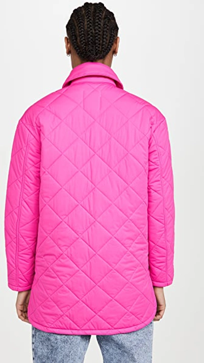 Shop Avec Les Filles Diamond Quilted Jacket In Neon Hot Pink