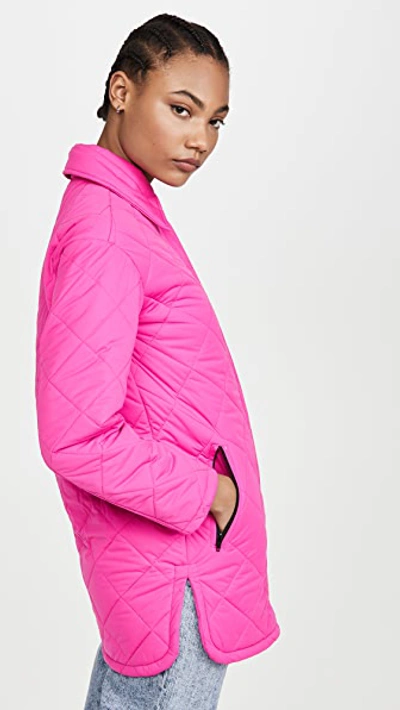 Shop Avec Les Filles Diamond Quilted Jacket In Neon Hot Pink