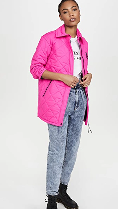 Shop Avec Les Filles Diamond Quilted Jacket In Neon Hot Pink