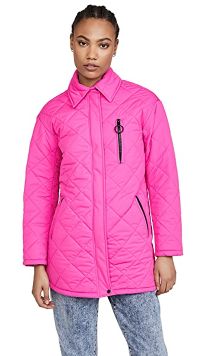 Shop Avec Les Filles Diamond Quilted Jacket In Neon Hot Pink