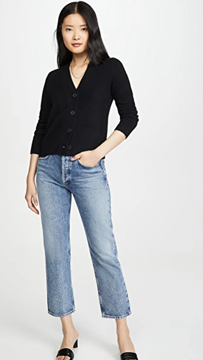 Shop Vince Shrunken Button Cashmere Cardigan In Black