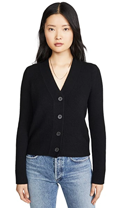 Shop Vince Shrunken Button Cashmere Cardigan In Black