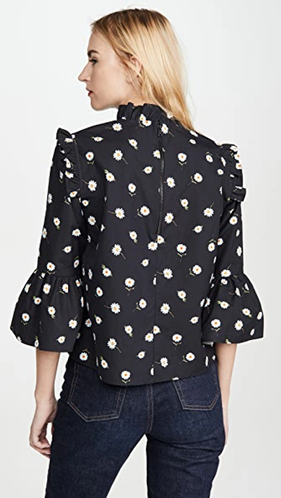 Shop Alice And Olivia Henrietta Ruffled Boxy Blouse In Tossed Daisy Black