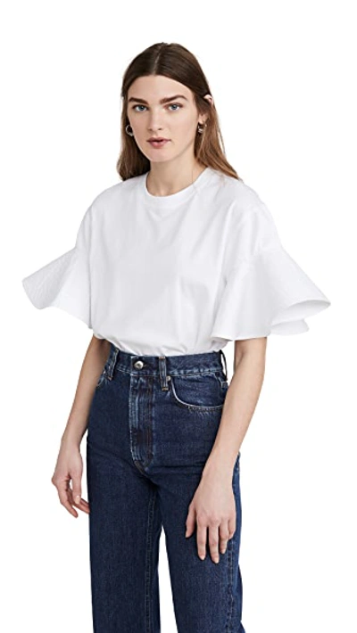 Shop Victoria Victoria Beckham Flounce Sleeve T-shirt In White