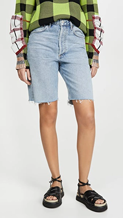 Shop Agolde Mid Rise 90's Loose Shorts In Riptide