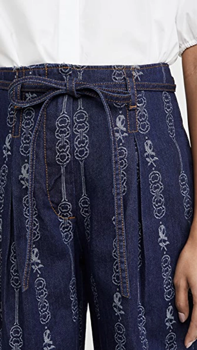 Shop Tory Burch Gemini Jacquard Denim Trousers In Gemini Link Bloom Jacquard